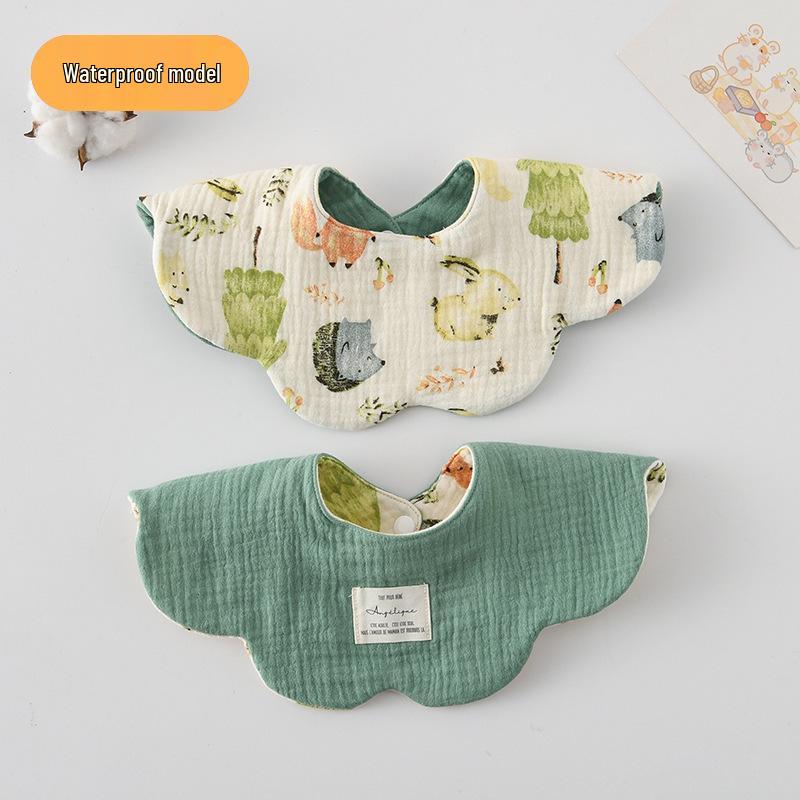 Dwustronny, wodoodporny śliniaczek dla niemowląt w stylu koreańskim z płatkami, wykonany w 100% z gazy bawełnianej