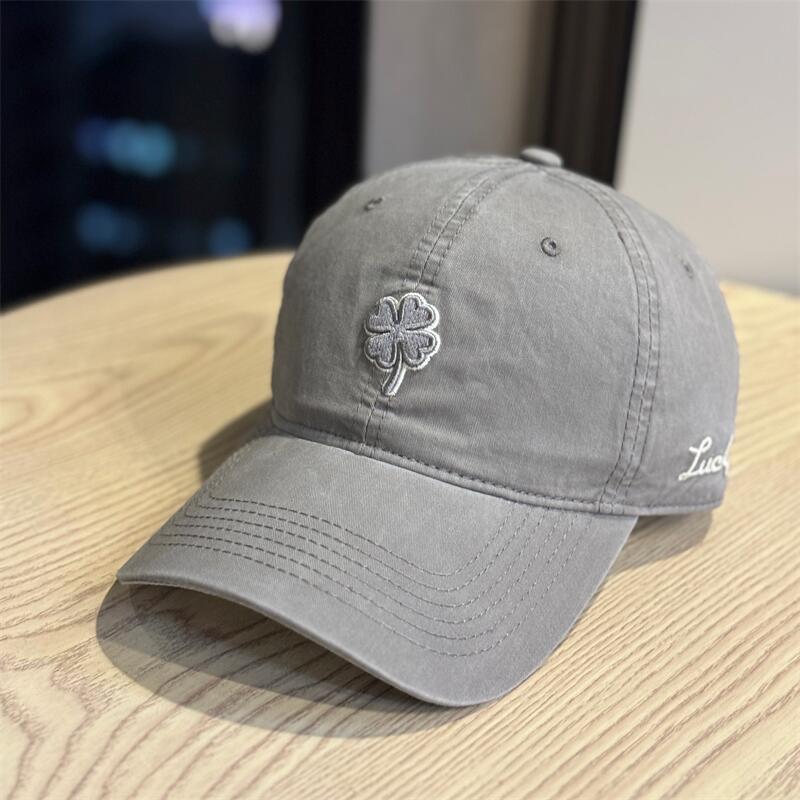 Outdoor simple four-leaf clover embroidered baseball cap women's wide brim, large head circumference, small face, enlarged and deepened peaked cap