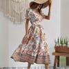 2023 Summer Stand-Up Collar Puff Sleeve Dress with All-Over Print