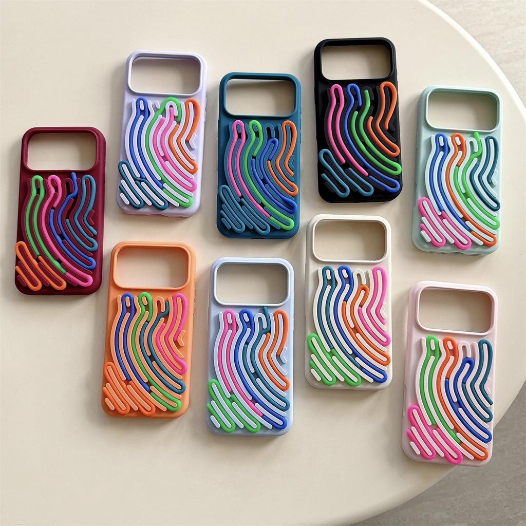 For iPhone 17 Pro Case 3D Stress Relief DIY Colorful Bar Silicone PC Phone Cover Arc Stripe