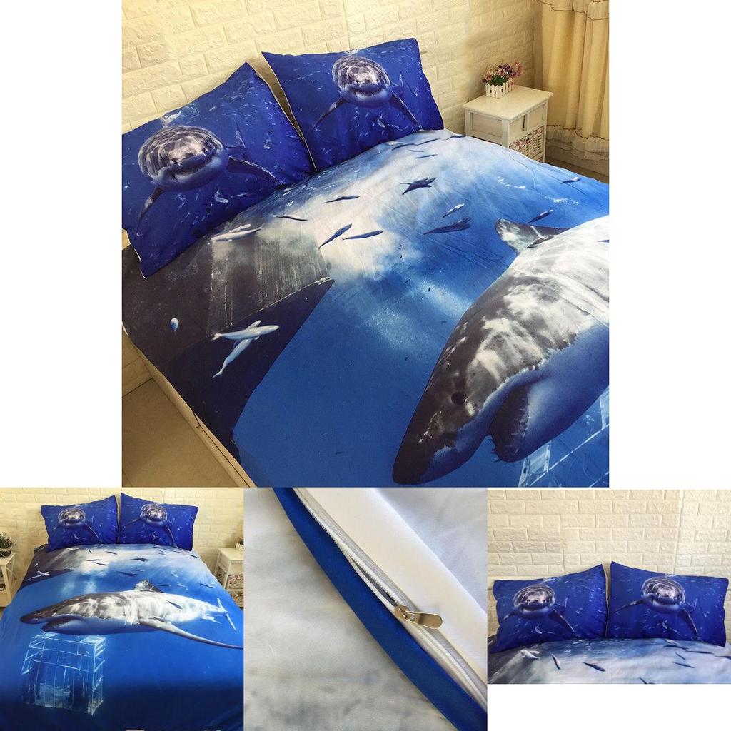 Luxurious 3d Shark Duvet Cover With Pillow Cases Marine Animal Quilt Bedding Set New