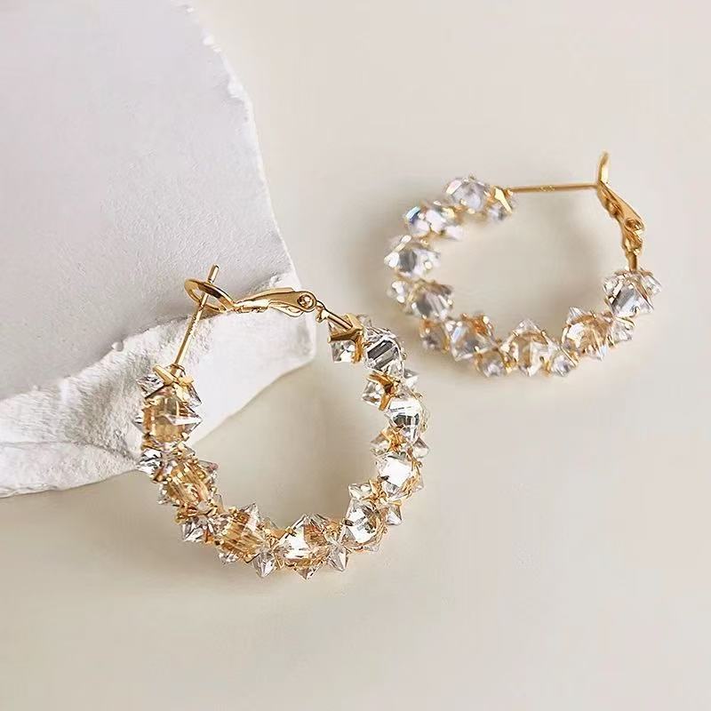 Flashy Zirconia Hoop Earrings - Exaggerated Ear Ring - Luxurious and Niche Small Earrings