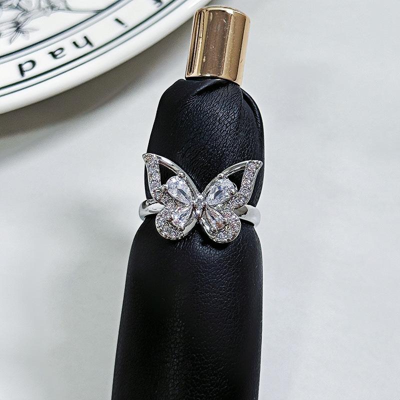 Niche High-End Flash Diamond Sweet Zircon Super Fairy Open Ring Temperament Fashionable Index Finger Ring Woman