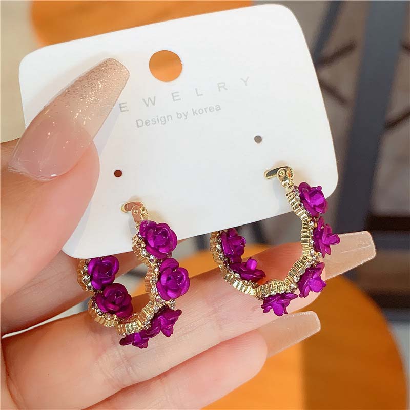 Vintage Red Rose Flower Hoop Earrings For Women Exquisite Elegant Zircon Circle Earrings Jewelry Wedding Party Premium Gifts