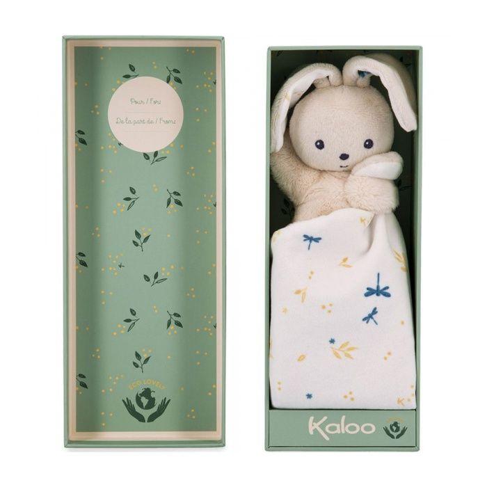 Doudou lapin blanc en micro-velours - KALOO - Carre douceur - 0 mois et plus