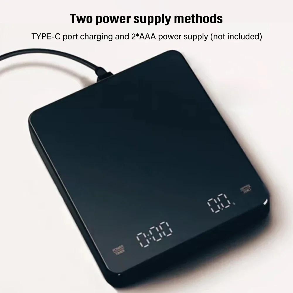 Electronic Coffee Scale with Timer 3kg/0.1g High-precision Scale LED Display USB Charging Professional Kitchen Scale Coffee Tool