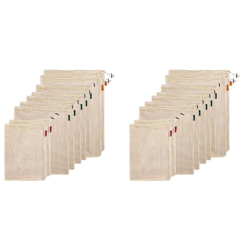 A03F-18 PCS Set Of Reusable Mesh Produce Bags For Grocery, Vegetable & Fresh Produce Storage Cotton Bags NONE