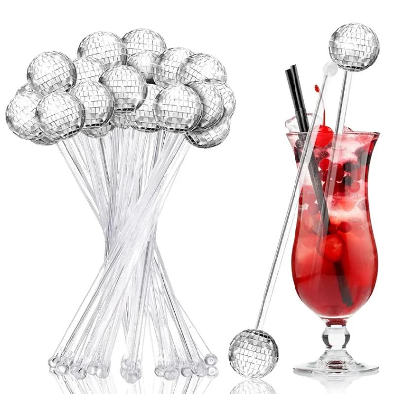 6Pcs 80s Mirror Disco Ball Stirrers Cocktail Beverage Coffee Stirrer Drink Sticks for Birthday Bachelorette Wedding Party Decor