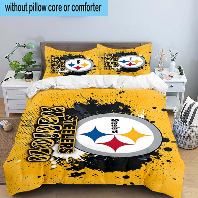 Pittsburgh Steelers Logo Art 3PCS Bedding Set 2D Printing (Includes 1 Duvet Cover + 2 Pillowcases Coreless), Bedroom decor,Fan Gift