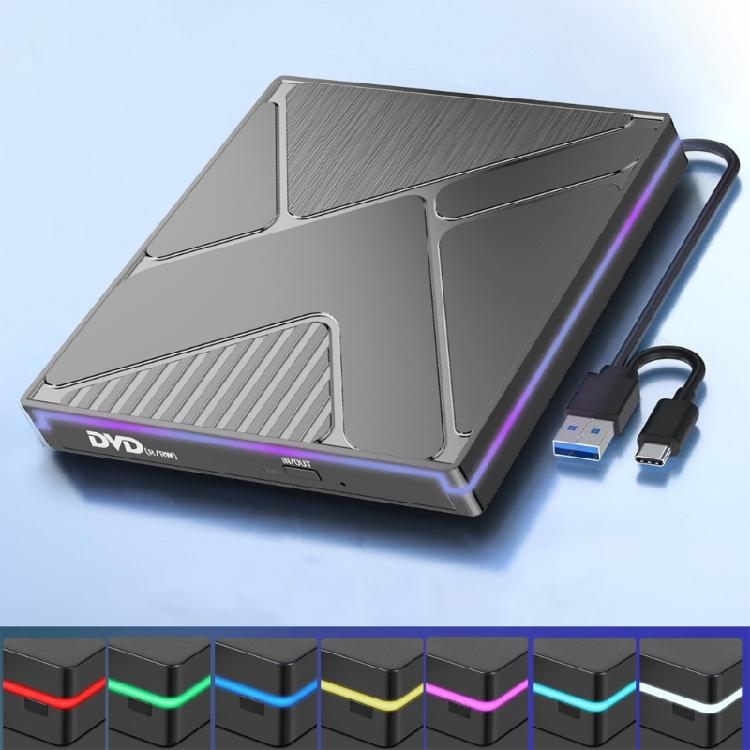 External Disc Drive with Color Lighting USB3.0 Type C Port 24X Burning Fast Speed Data Transfer for PC Laptop
