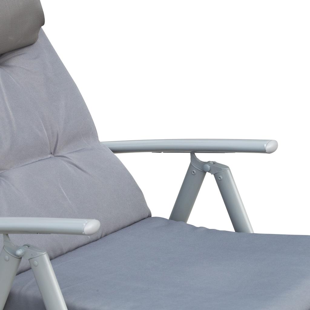 Patio Sun Lounger Garden Textilene Foldable Reclining Chair Adjustable Recliner with Cushion Pillow - Grey