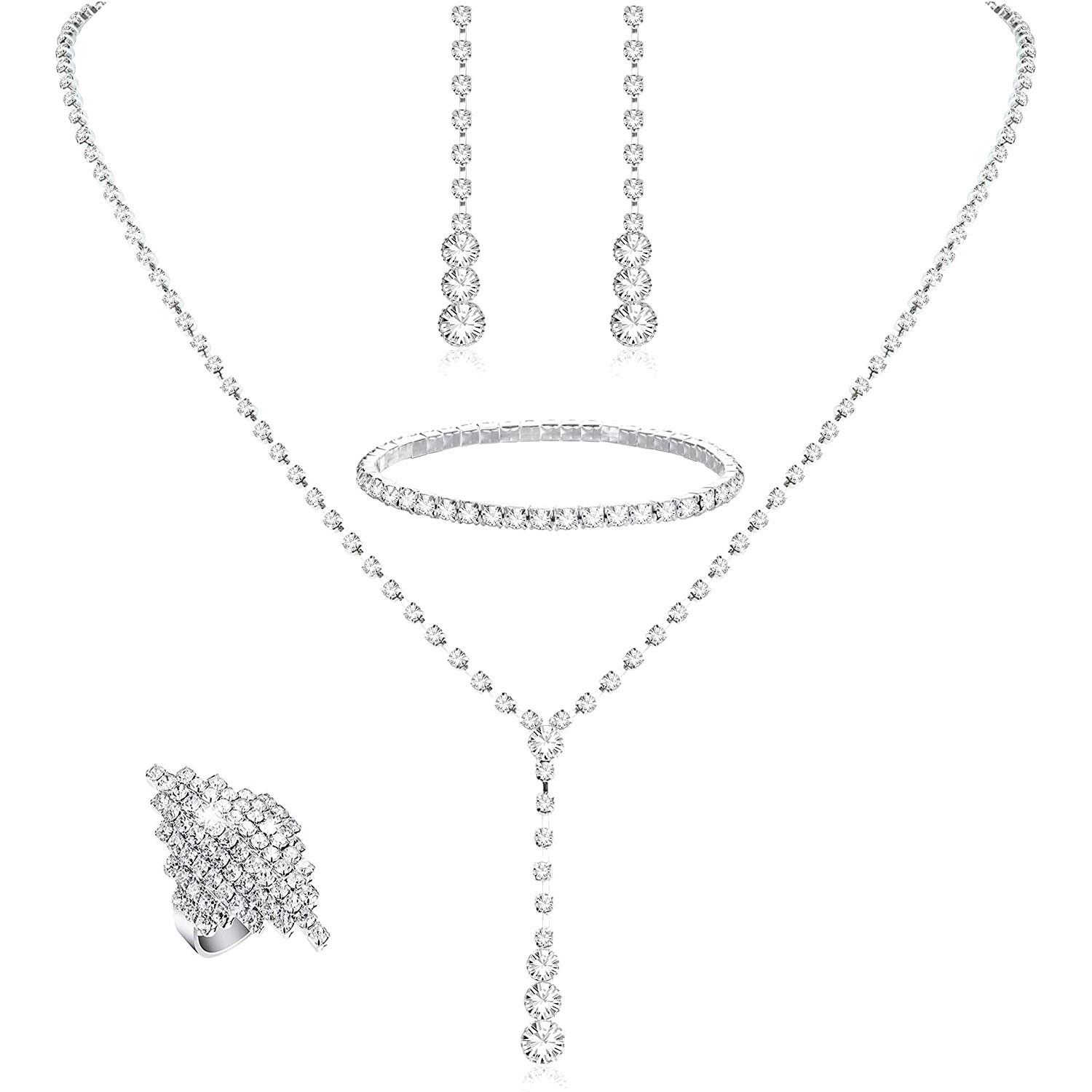 

Bridal Flower Diamond Necklace Earrings Bracelet Three-Piece Set