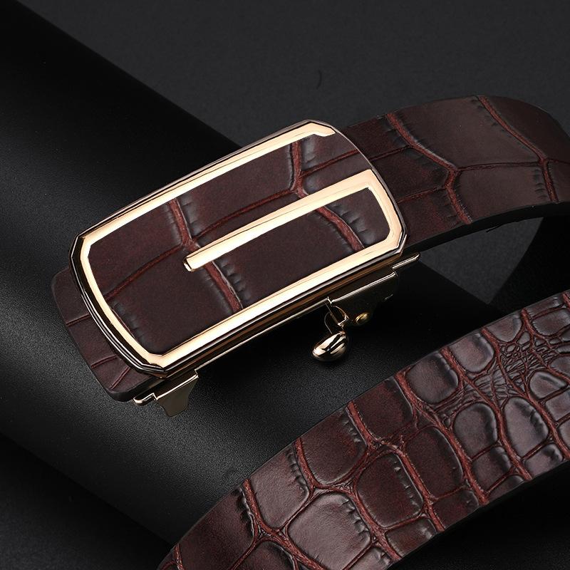 New Belt Men'S Fashion Simple Crocodile Pattern Cowhide Automatic Buckle Belt Middle-Aged And Young Business Leather Jeans Belt