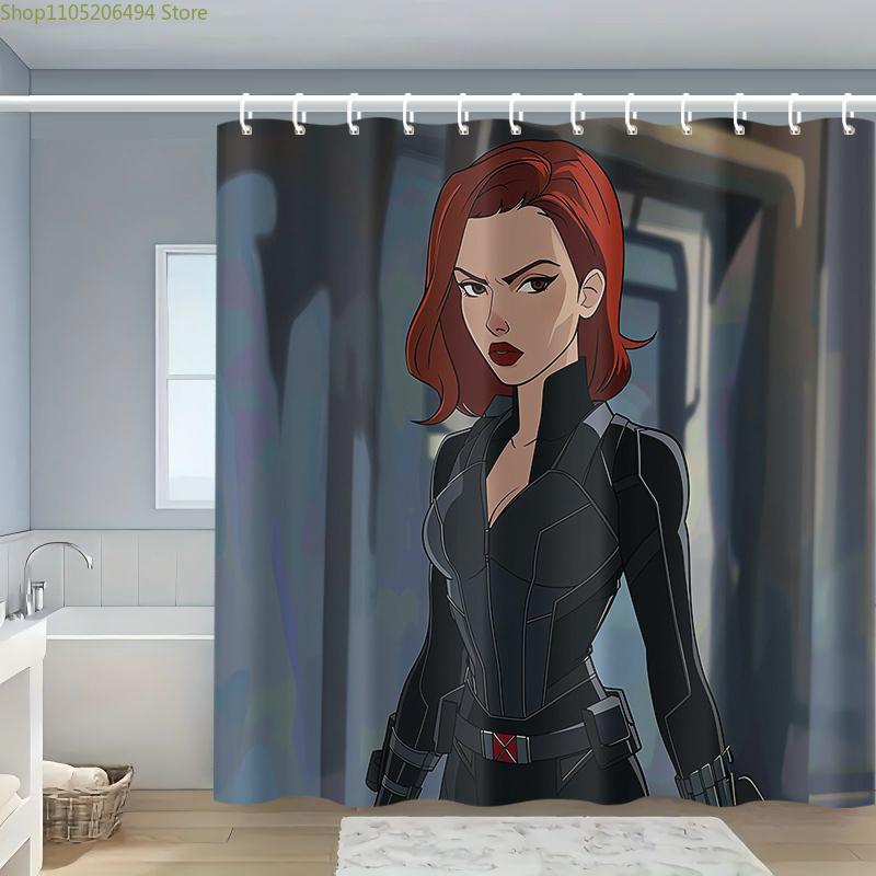 

1pc Black Widow Shower Curtain - Cartoon Design with 12 Hooks, Durable Polyester, Machine Washable, Perfect for Home & Hotel B 90x180cm