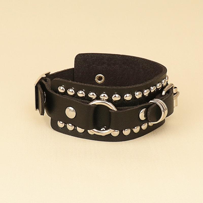 Punk Schwarz Manschette Wrap Leder Nieten Armband Armband Metall Nieten Stud Armreif für Frauen Männer Rock Gothic Schmuck