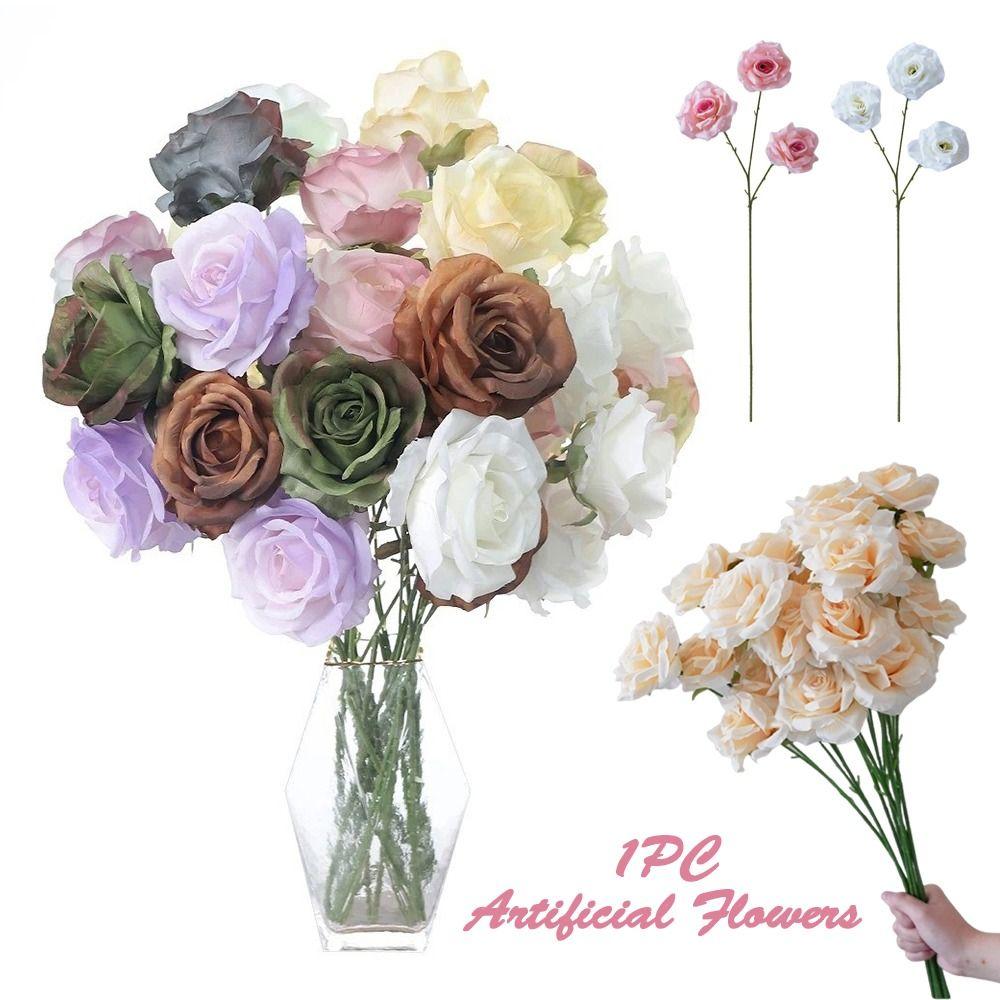 Vintage Simulated Rose Bouquet 3 Heads Artificial Flowers Flower Bouquet  Photography Props