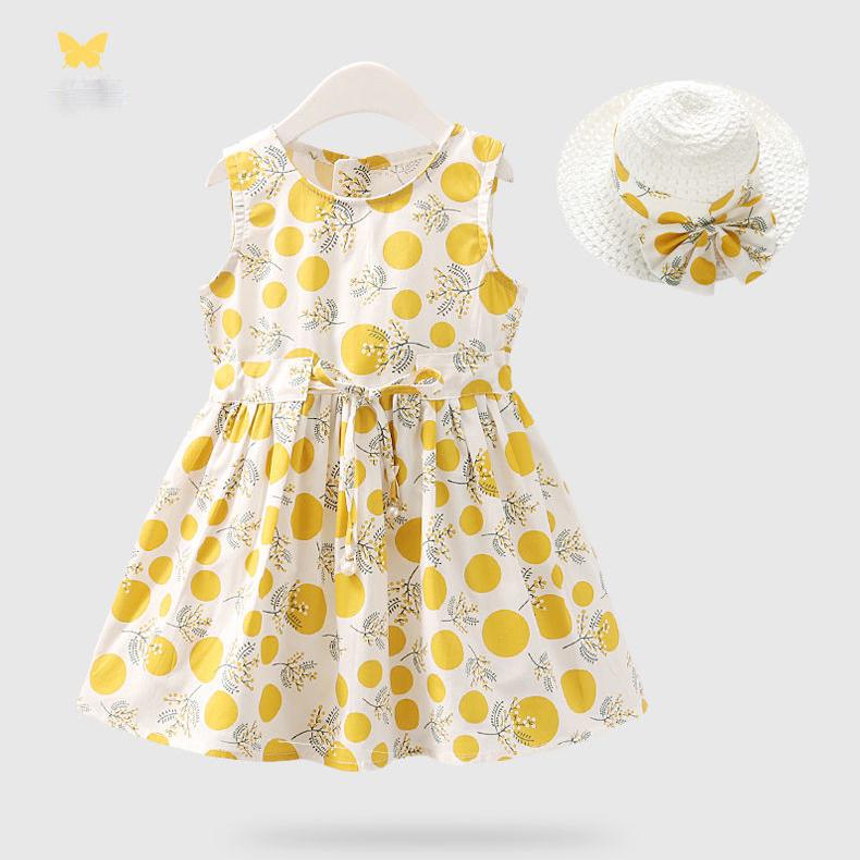 2 Teile/satz Mädchen Kleid + Hut Baumwolle Komfortable kinder Kleid Sommer Kleid Floral Mädchen Ärmelloses Kleid Für Kinder