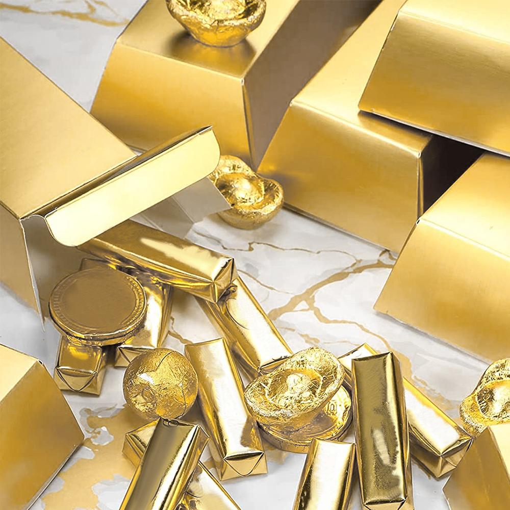 6 Stück Goldbarren Falscher Riegel Geschenkbox Partygeschenk Schokolade Goldmünzen Folie Schatzziegel Papierboxen für Weihnachten Hochzeit