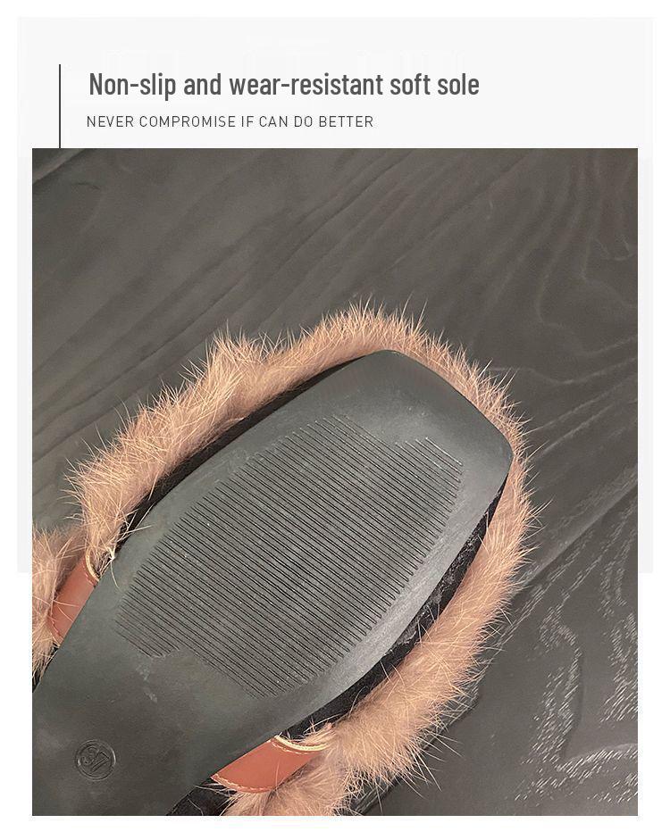 Mules mit Strass und Kaninchenfell mit geschlossener Zehe für Damen, Trendiger Outdoor-Stil 2025