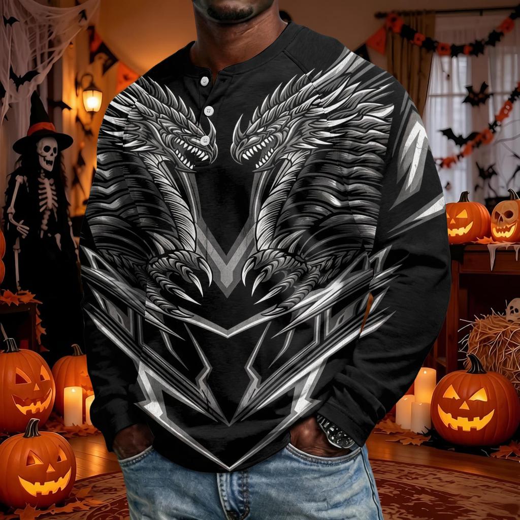 Men's Long Sleeve Shirt Loose Fit Casual Top for Halloween and Everyday Wear