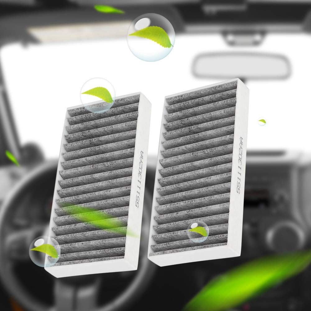 Akozon 2 Air Filters Fit Car Cabin Activated Carbon Cloth 55111302AA, 68233626AA Jeep Wrangler 3.6L 2.8 3.8 3.6 V6