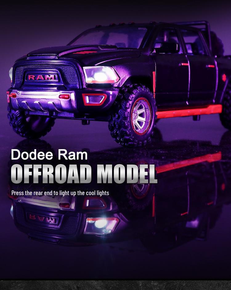 1:32 Dodge Ram TRX Pickup Truck Model - Alloy Toy Car with Sound, Light, and Pull-Back Door for Kids