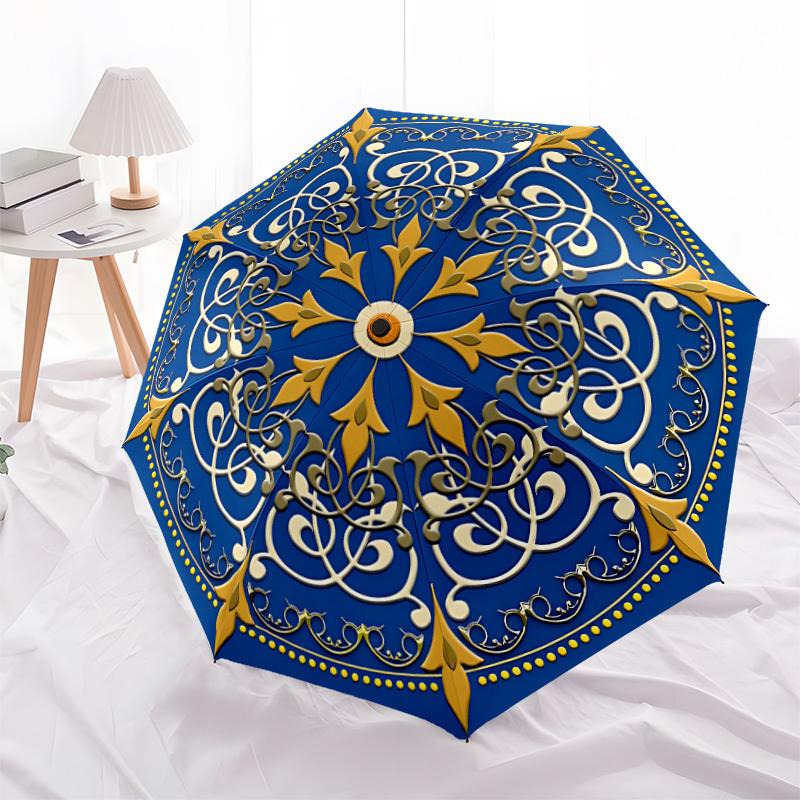 1pc Ornate Mandala Automatic Folding Umbrella, Lightweight Retractable Compact Travel Umbrella, 8-Rib Sturdy Frame133