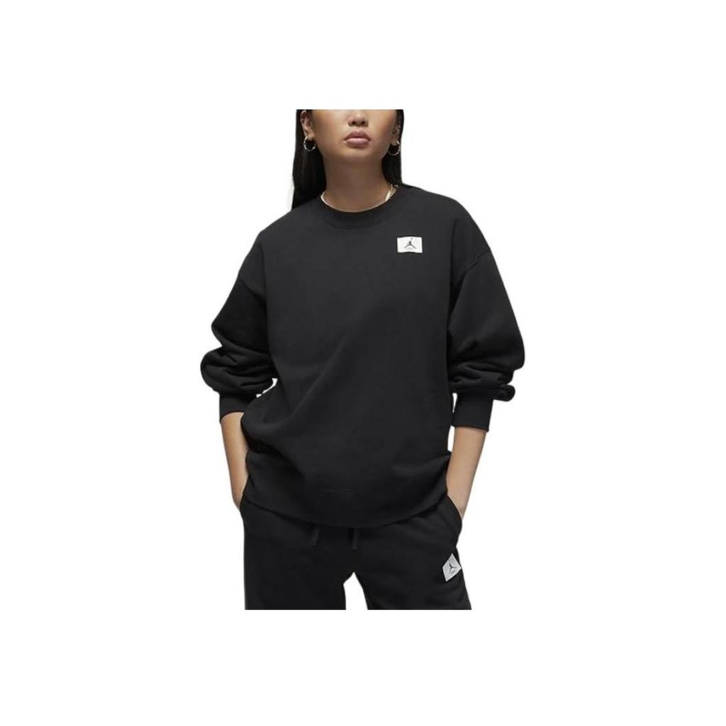Jordan Solid Color Casual Loose Fleece-Lined Pullover Long Sleeve Sweatshirt Women Tops Black DQ4600-010
