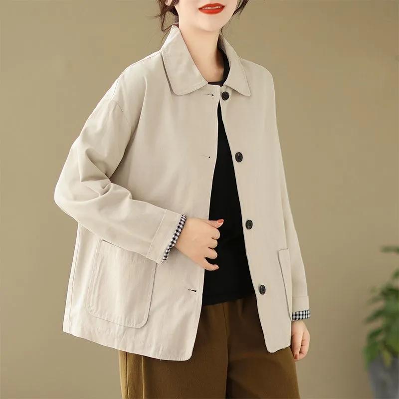 

Женская модная короткая куртка с лацканами - Весенний повседневный свободный облегающий топ XXL бежевый