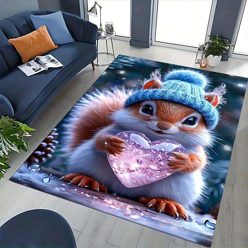 1pc Anime Squirrel with Heart Chair Mat - Winter Wonderland Office Rug for Desk, Anti-Slip Carpet for Home Decor, Suitable for All Seasons and Perfect