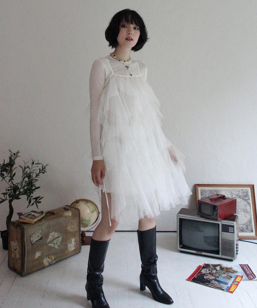 RUBATI Airy Tulle Lace Layering Dress_White