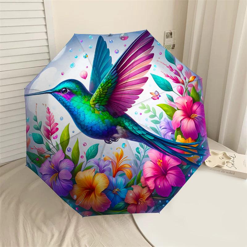 

1PC Hummingbird Flowers Umbrella-8-Rib Reinforced, Automatic Open, Lightweight & Durable, Cute Fashion Accessory for Outdoor-F2699