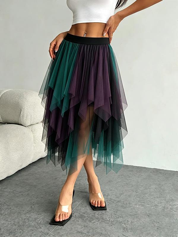 Falda de Malla Irregular de Hadas de Cintura Alta de Moda 2023 - Estilo Coreano de Primavera