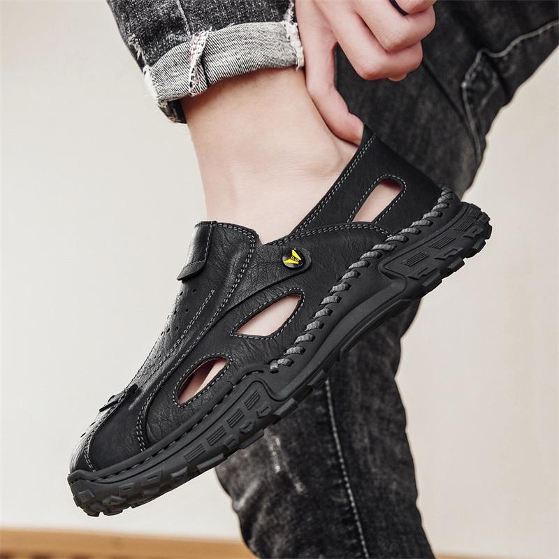 Handmade Summer Men's Sandals Leather Men's Shoes Casual Trekking Sneakers Outdoor Comfortable Breathable Travel Driving Shoes
