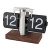 Flip Desk Clock Auto Mechanical Flip 24H Wood Base Stainless Steel Vintage Retro Digital Table Clock for Home Office