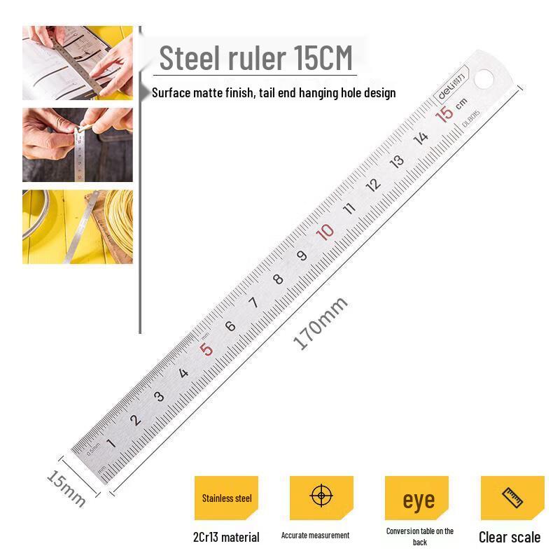 Deli Tools Stainless Steel Metric Ruler, 1.5m/1m Long.