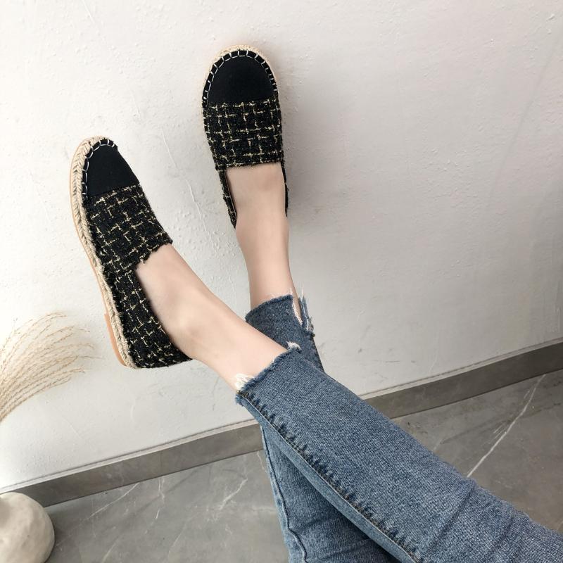 

Модная женская тканевая обувь Модные полосатые клетчатые твидовые соломенные туфли Ретро льняные эспадрильи Женские балетки Слипоны Лоферы Пляжная повседневная обувь 35