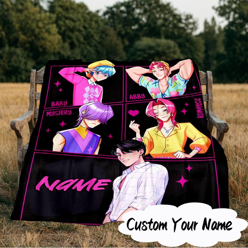 Custom Name Fantasy Night Trio K-Pop Blanket Ideal Bedding Blanket Perfect for Travel, Camping, Living Rooms, Offices, Sofas, Fan Christmas Gift