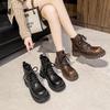 New Spot European Station Leather Goose Head Boots Women's 2025 Autumn Niche Thick-soled Big Head Lace-up Locomotive Short Boots Martin