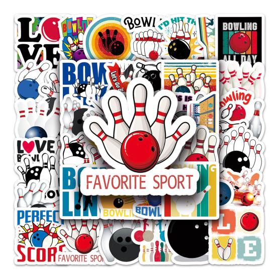 50Pcs Bowling Ball Stickers Various Lovely PVC Adhesive Removable Ball Decals DIY Decoration Waterproof Scrapbook Luggage Water Cup Sports Graffiti