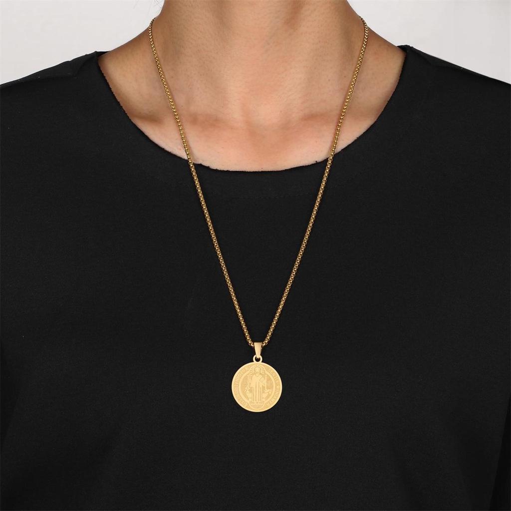 Stainless Steel Saint Benedict Cross Pendant Necklace