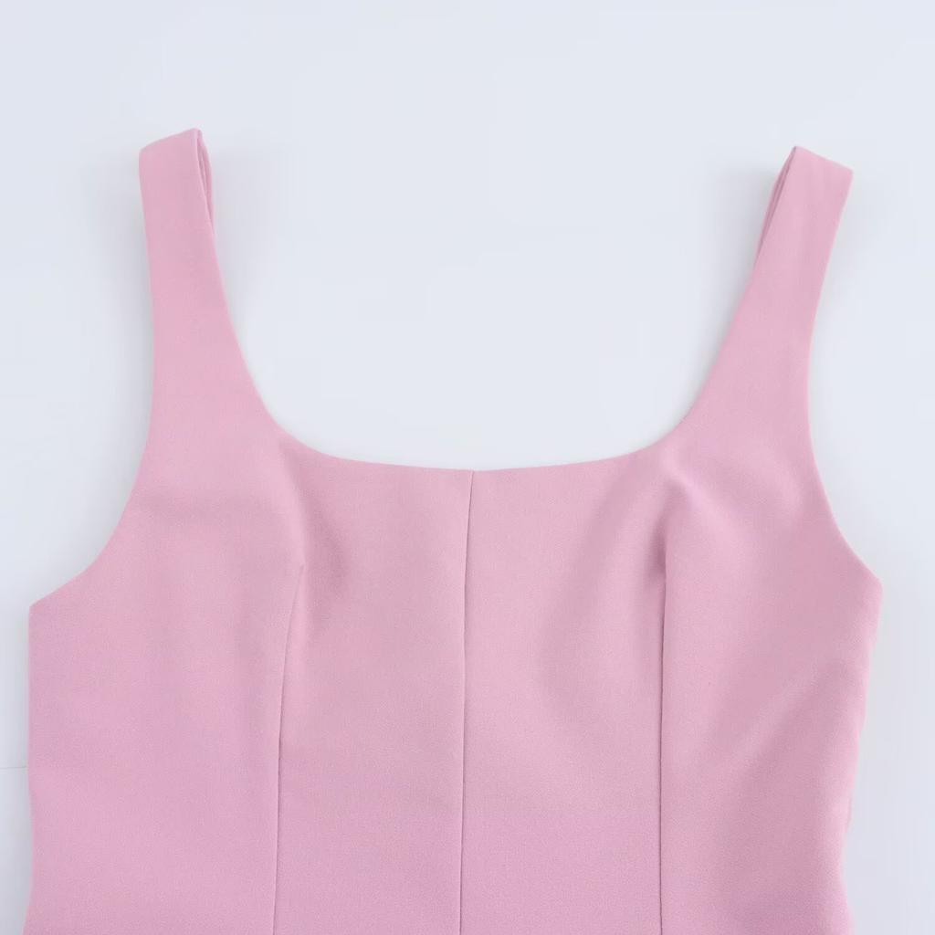 LYRIA Women Fashion Square Collar Sleeveless Solid Mini Dress Female Summer Pleated Dress Chic High Street Slim Short Dress