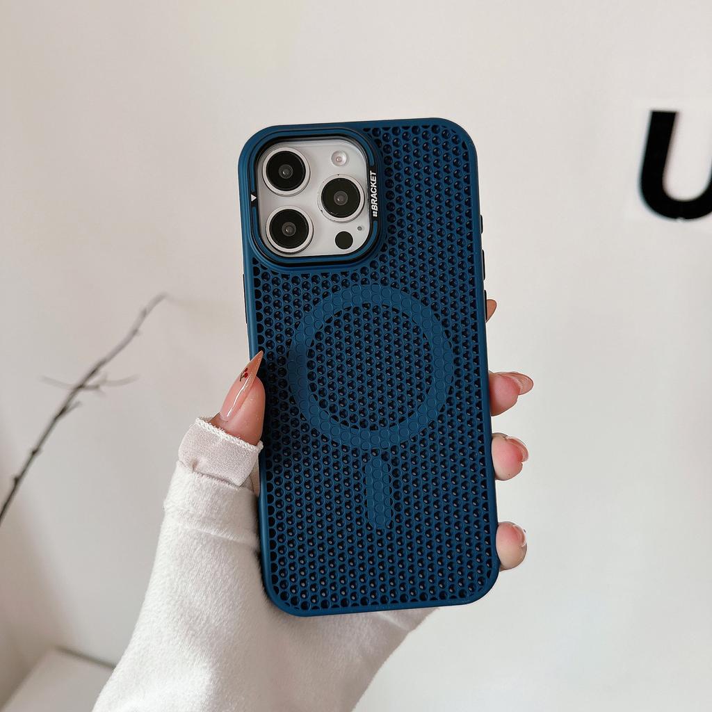 Mesh Cooling Phone Case for IPhone 13 Promax Magnetic Bracket 15plus Protective Case for Apple 16 Trend