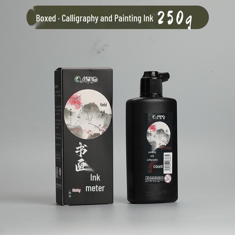 Mali Golden Calligraphy Ink – 500g Bottle, 100g Brush; Ideal for Chinese Painting & Calligraphy.
