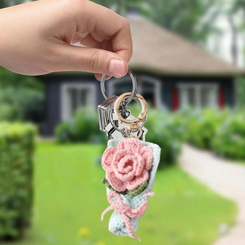 Crocheted Bouquet Handheld Flower Design Chic Bag Pendant Handmade Multiple Colors Gift Accessories 6 Colors