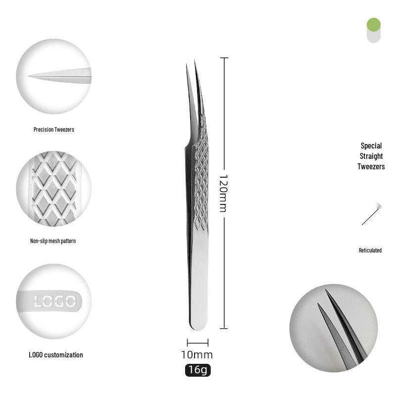 Golden Feather Stainless Steel Eyelash Tweezers for Grafting and Extensions