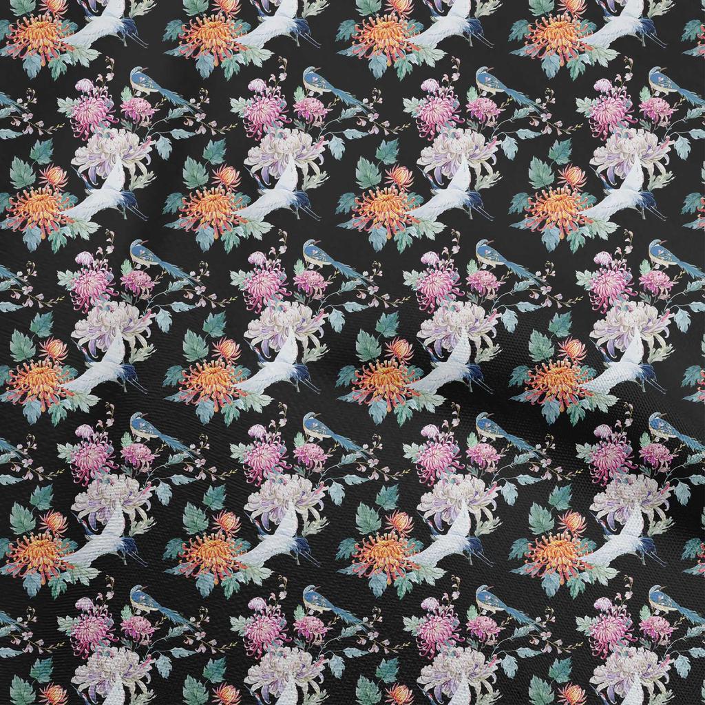 oneOone Cotton Flex Dark Blue Fabric Asian Japanese Floral Craft Projects Decor Fabric Printed By The Yard 40 Inch