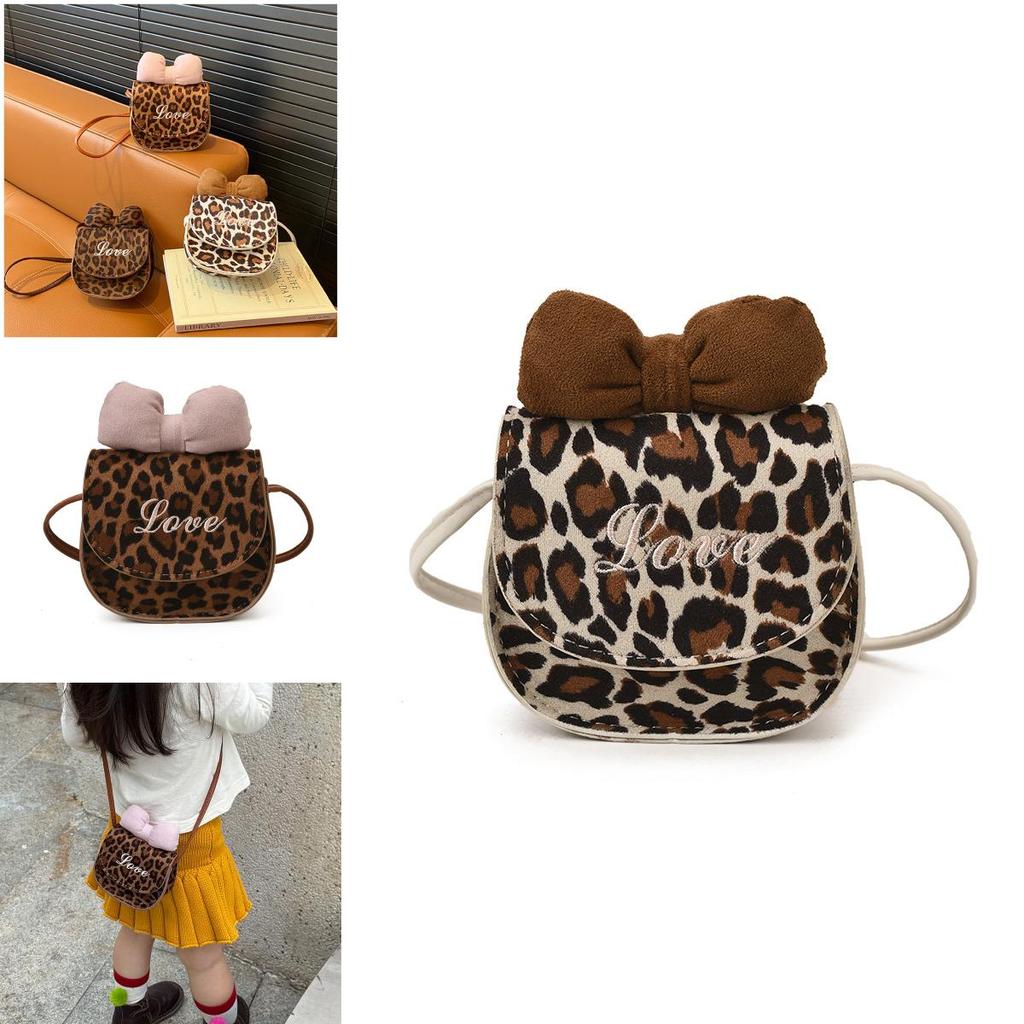 Cute Baby Crossbody Bag For Girls Pu Leather Leopard Pattern With Chain Strap For Daily Use