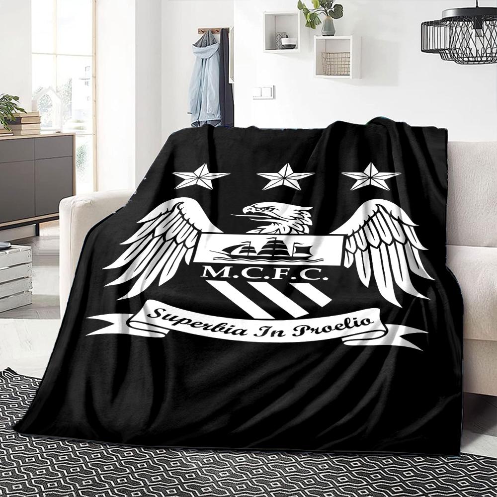 Coperte con Stemma Manchester City Flanella Stampata Traspirante Calda Coperta da Divano per Casa Ufficio Copriletti 0708a20