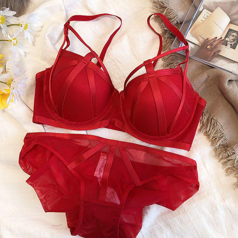 "Lace Bra Set for Women - Sexy Temptation, Red Zodiac Design, Plus Size, Gathered Fit"